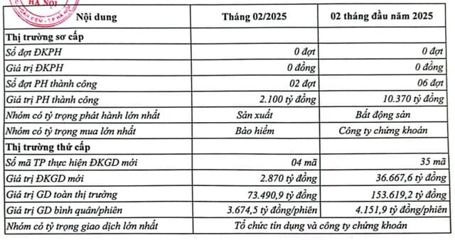 Thống kê thị trường trái phiếu doanh nghiệp riêng lẻ tháng 2/2025